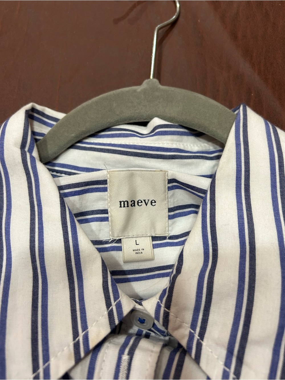 Maeve White and Blue Vertical Stripe Button-Up Blouse. Worn once - Picture 4 of 4
